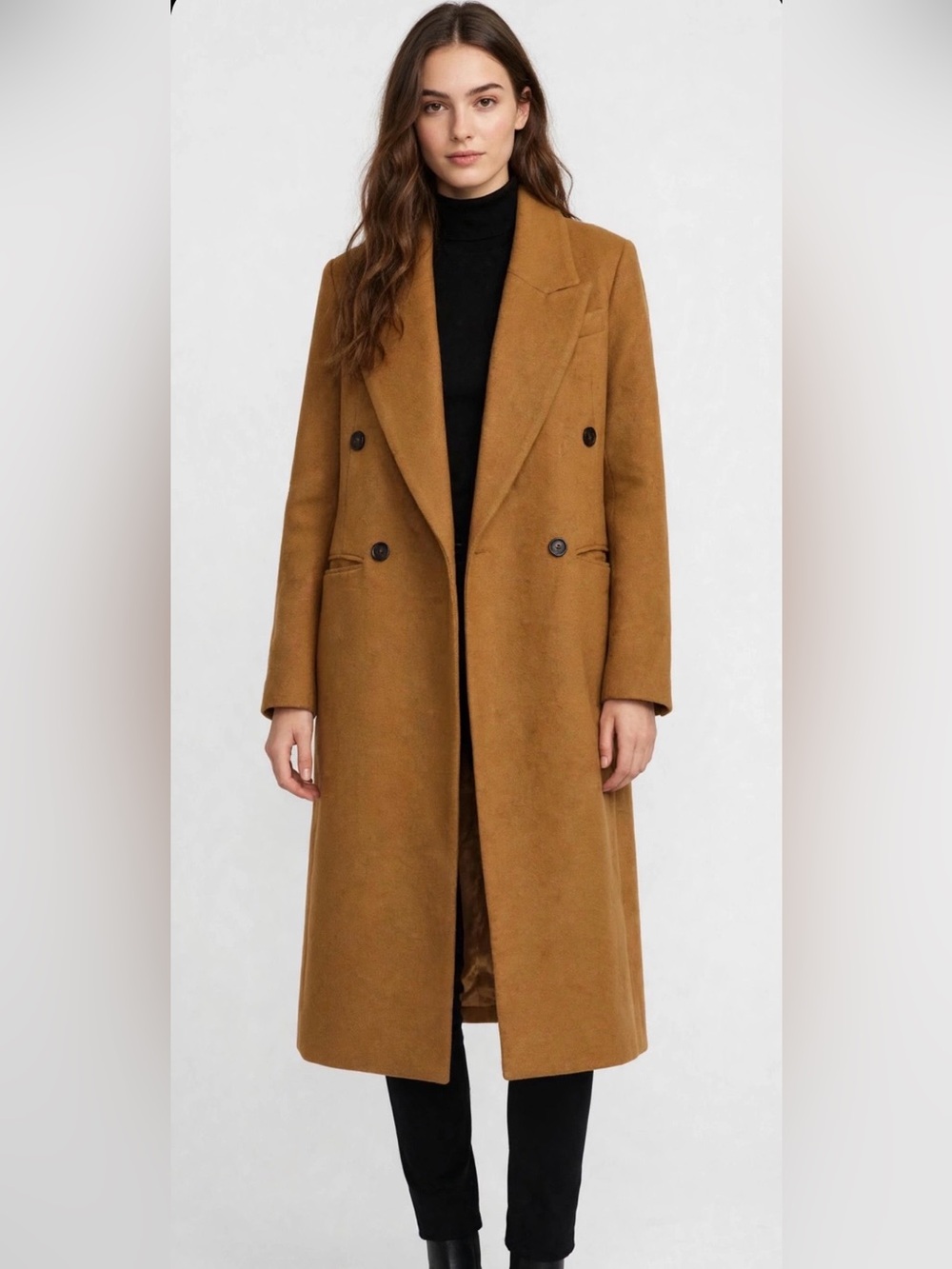 Avec Les Filles Double-Breasted Pea Coat in Camel - Picture 2 of 5